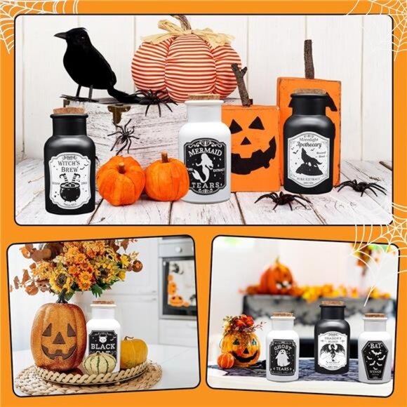 Halloween Decorations Indoor, 4 Potion Bottle with Cork, 12PCS Label Halloween - Picture 3 of 7